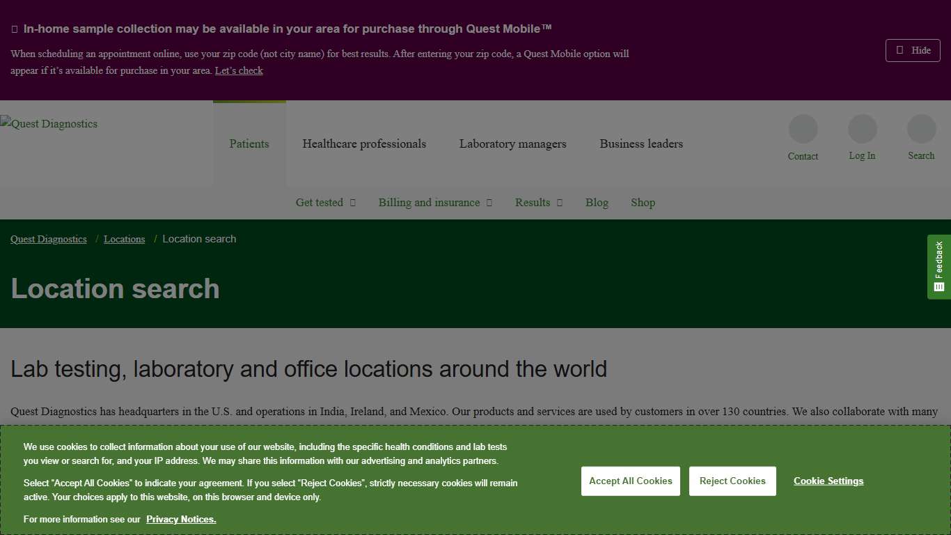 Location search Quest Diagnostics